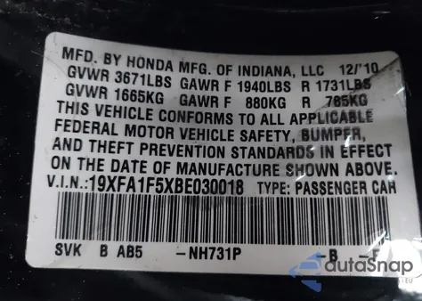 2011 Honda Civic Lx from USA, damaged, VIN 19XFA1F5XBE030018